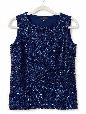 Talbots Sequin Blouse Tank Top Navy Blue